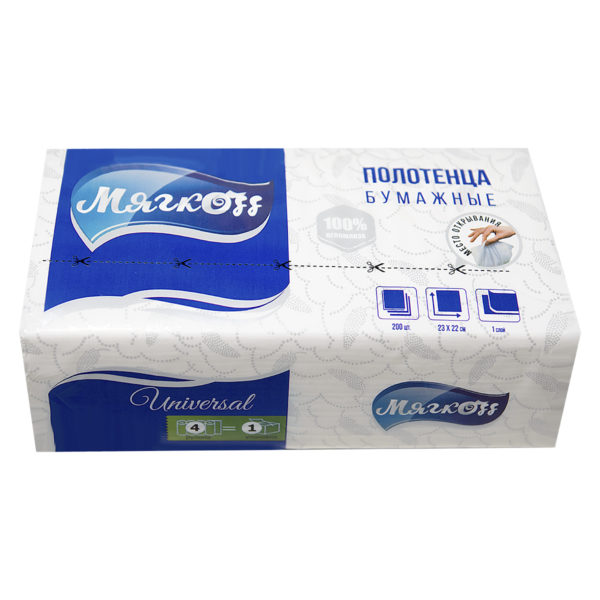 Бумажные полотенца <br><span class="marka">"Мягкоff"</span><br><span class="color">V-сложение</span>